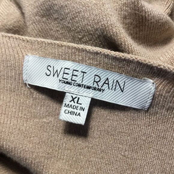 Blush pink taupe knit sweater with rhinestones and embroidery sleeve v neck XL - Picture 5 of 10